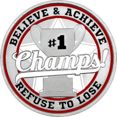 White "Champs!" with Maroon Outer Circular Borders